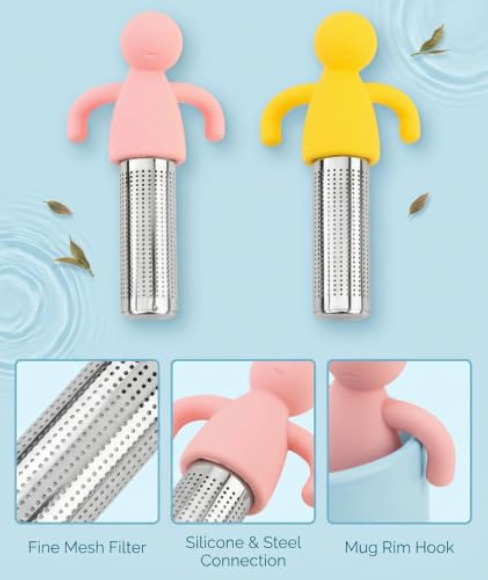 2-Pack Stainless Steel Tea Strainer with Silicone Infuser